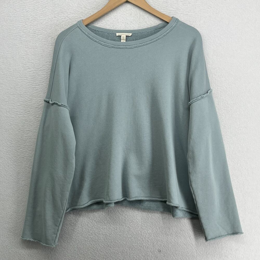 EILEEN FISHER Sweatshirt M Organic Cotton French Terry Dolman Sleeve Blue